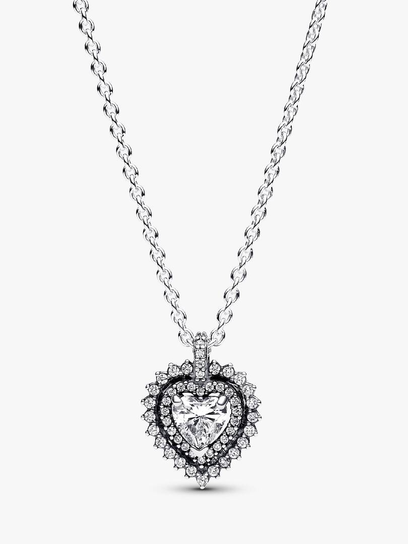 Sparkling Heart Halo Pendant Necklace Sterling silver