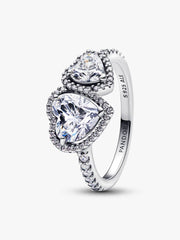 Sparkling Halo Hearts Ring Sterling silver