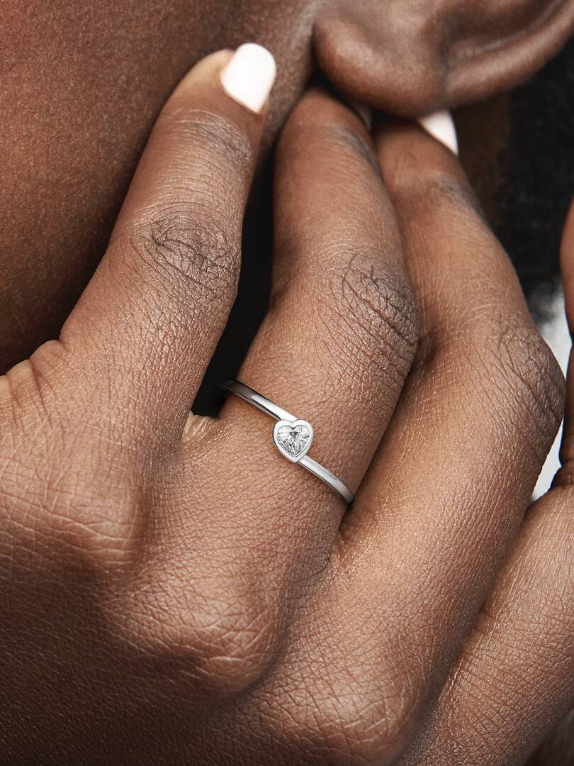Clear Tilted Heart Solitaire Ring Sterling silver