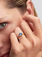 Blue Sparkling Crown Solitaire Ring 14k gold plating