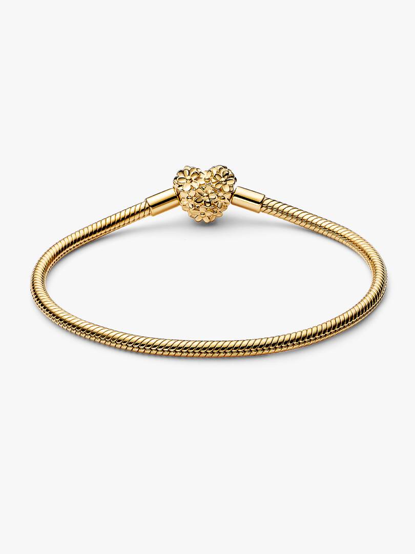 My Pandora Daisy Heart Clasp Snake Chain Bracelet 0.009 ct TW, 14k gold plating