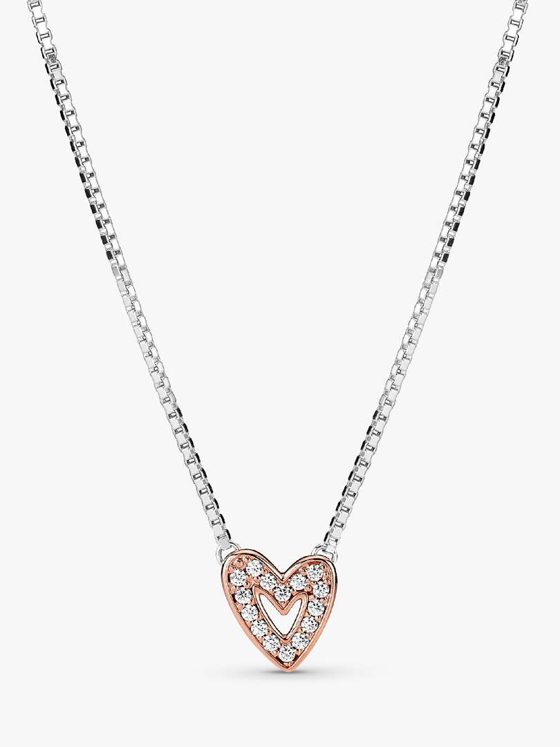 FINAL SALE - Sparkling Freehand Heart Necklace Sterling silver, 14k rose gold plating