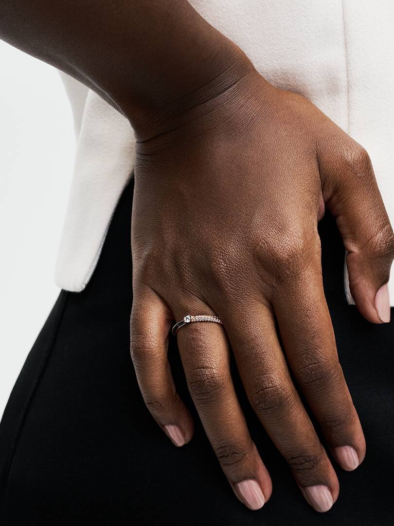 FINAL SALE - Pandora ME Pavé & Black Dual Ring 14k rose gold plating