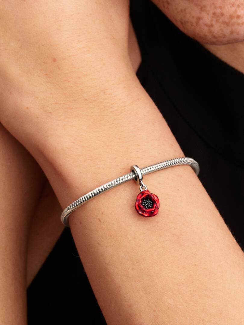 Red Flower Dangle Charm Sterling silver