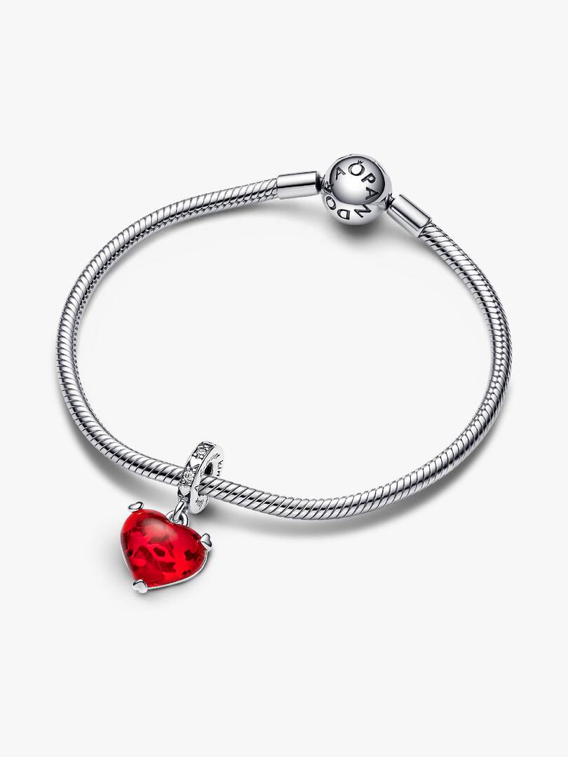 Disney Mickey & Minnie Mouse Kiss Red Murano Glass Dangle Charm Sterling silver