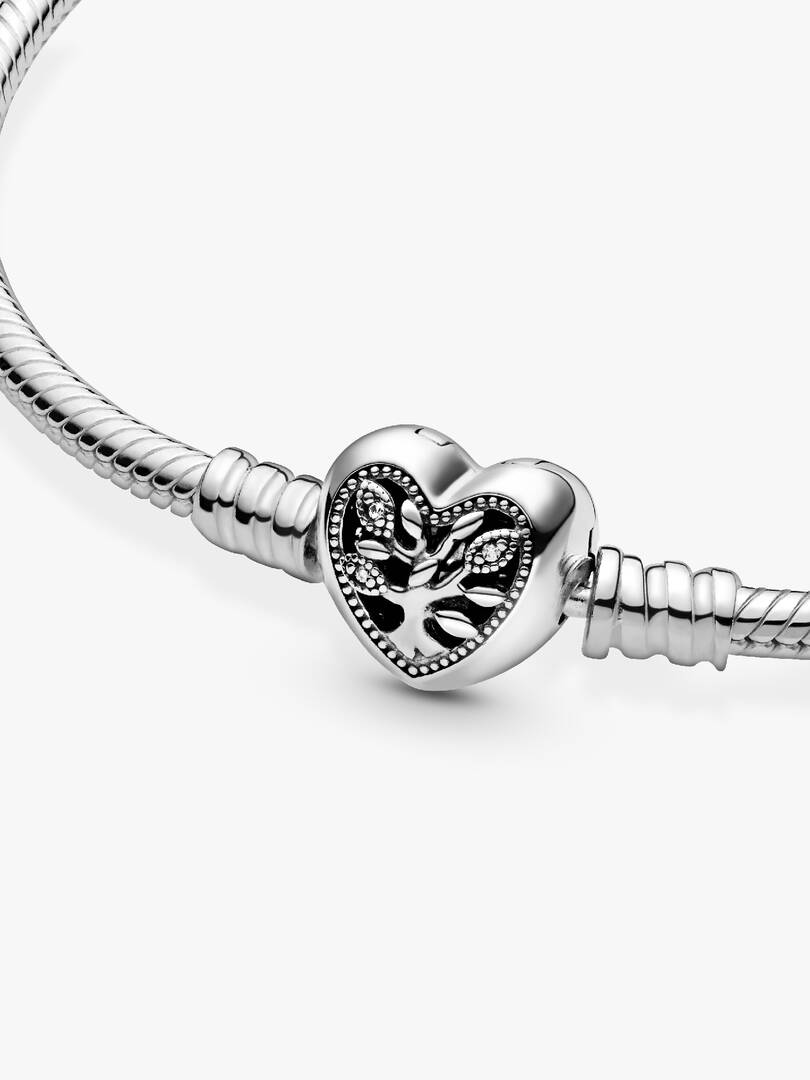 Pandora Moments Family Tree Heart Clasp Snake Chain Bracelet Sterling silver