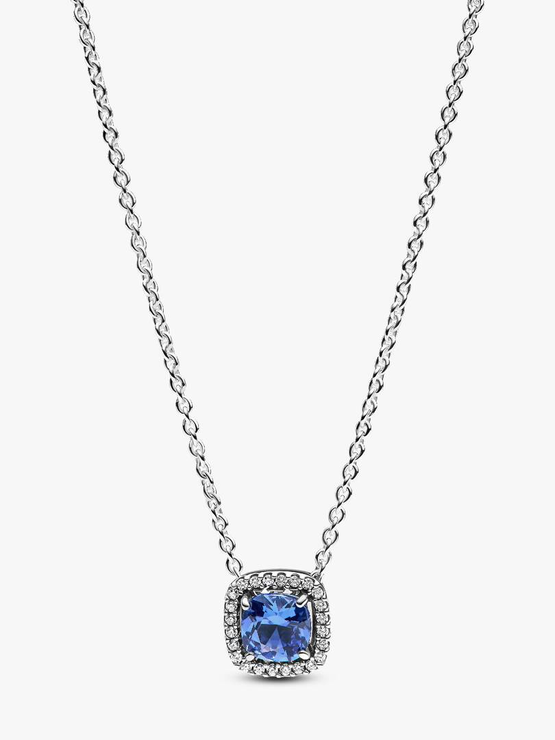 Sparkling Square Blue Halo Pendant Necklace Sterling silver