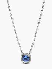 Sparkling Square Blue Halo Pendant Necklace Sterling silver