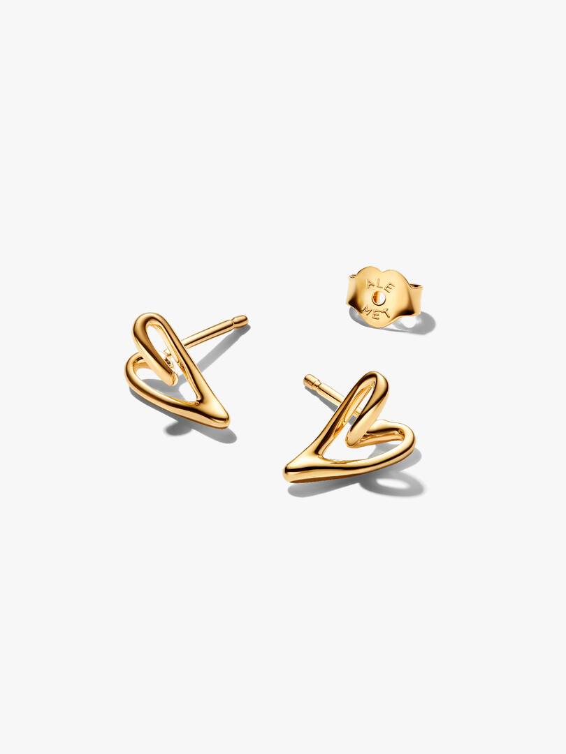 Organically Shaped Heart Stud Earrings 14k gold plating
