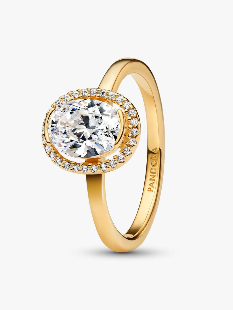 Oval Sparkling Halo Ring 14k gold plating