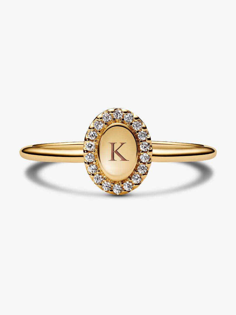 Engravable Oval Halo Ring 14k gold plating