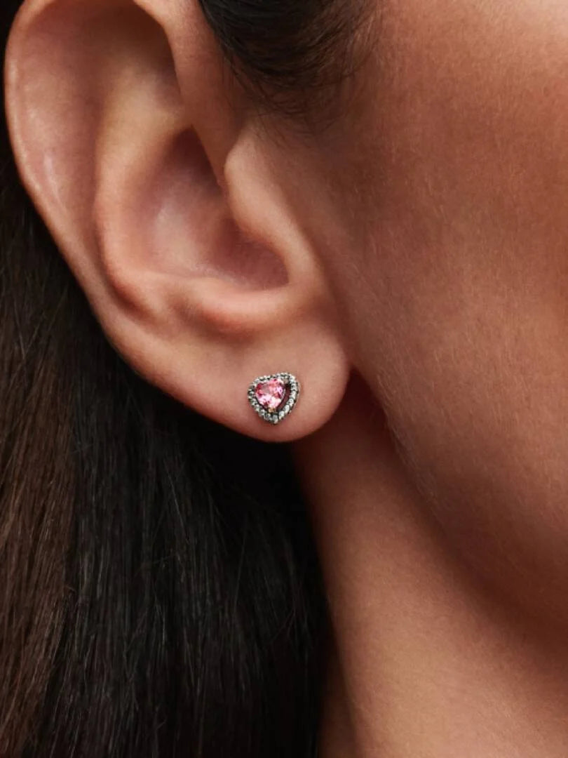 Elevated Pink Heart Stud Earrings Sterling silver