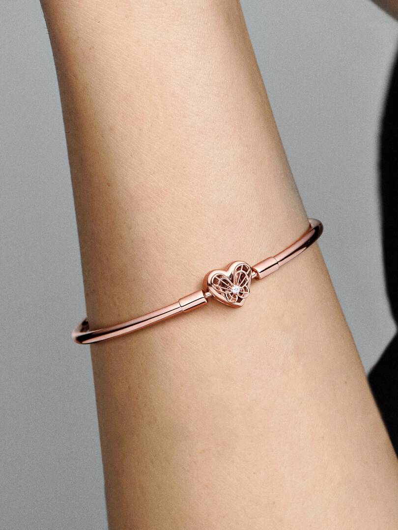 FINAL SALE - Pandora Moments Heart & Butterfly Bangle 14k rose gold plating