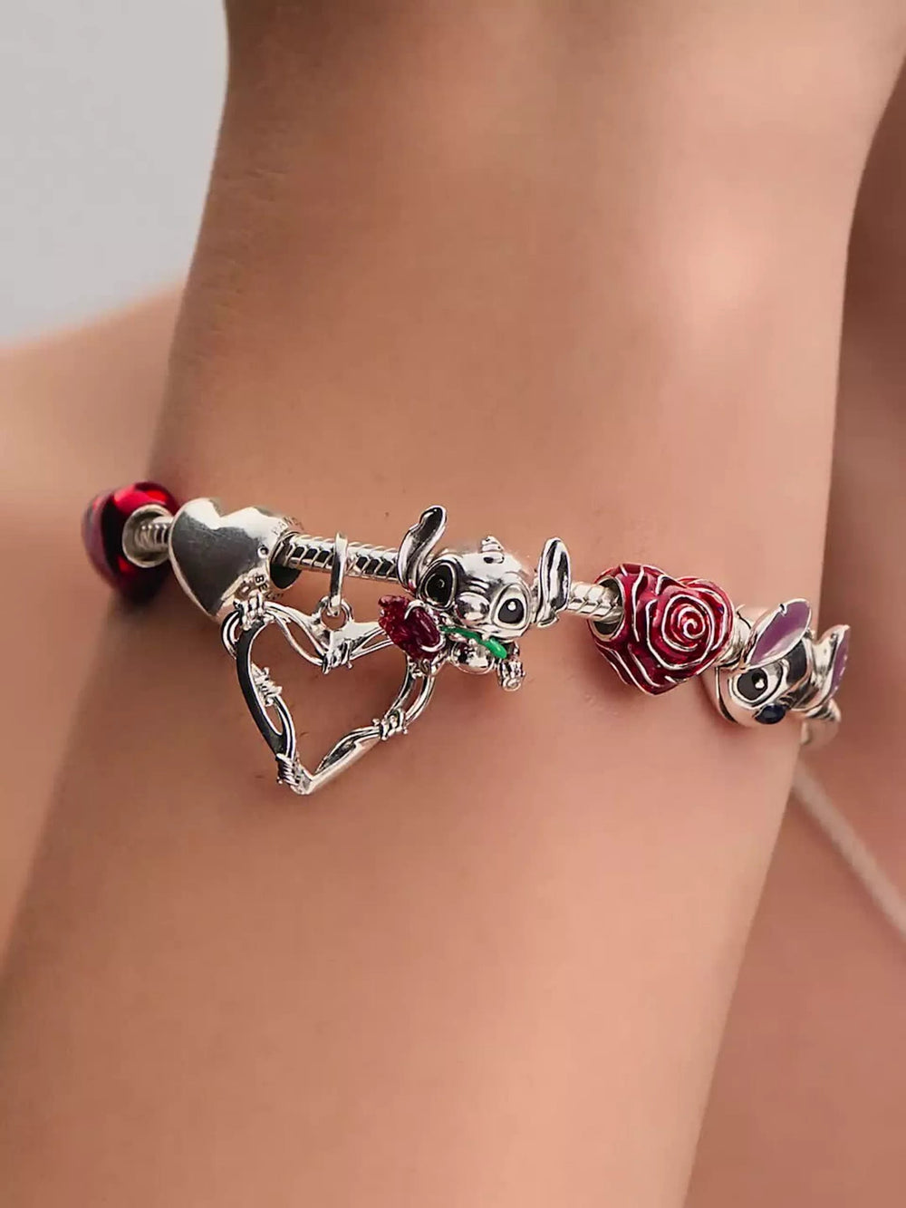 Disney Stitch Rose Murano Glass Charm Sterling silver