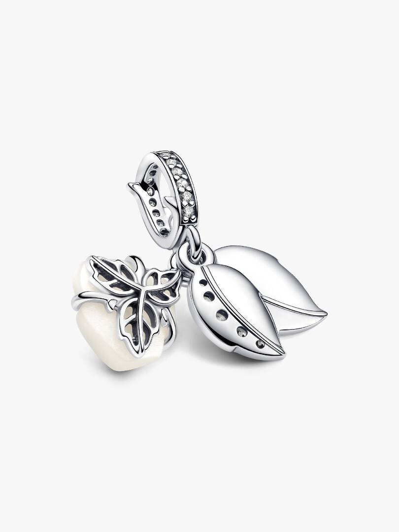 White Rose in Bloom Double Dangle Charm Sterling silver