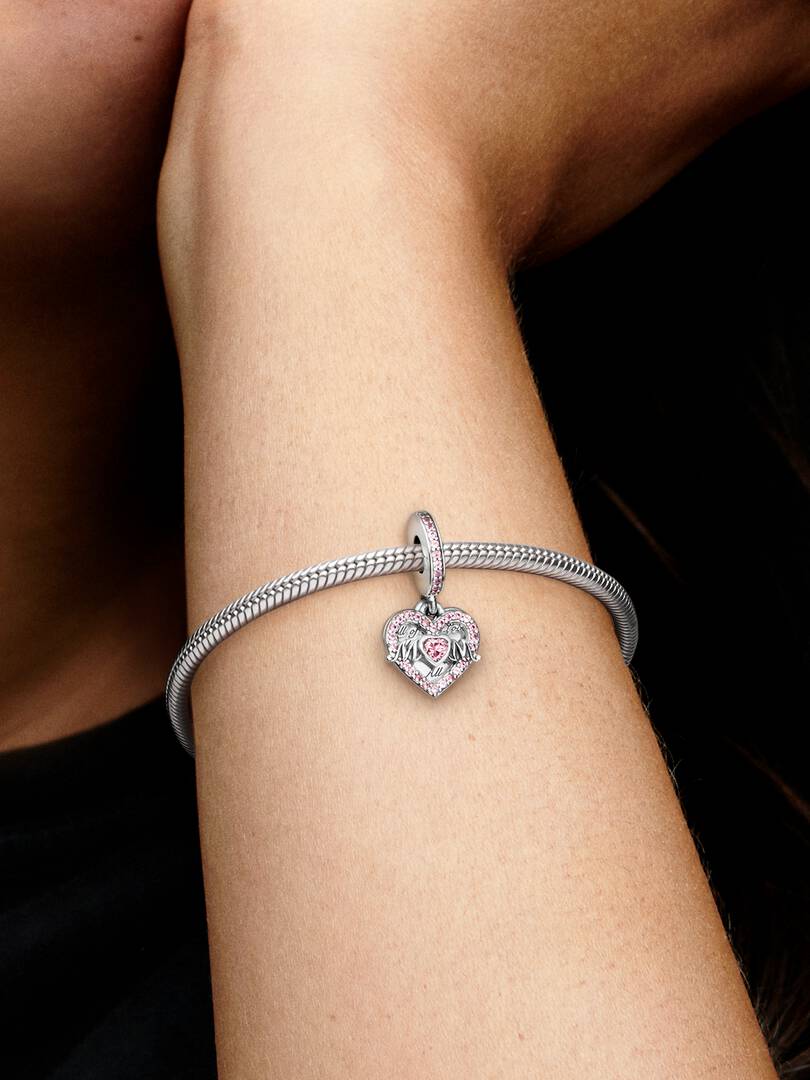 Heart & Mom Dangle Charm Sterling silver