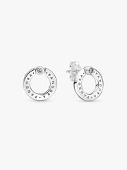 Pavé & Logo Circle Reversible Stud Earrings Sterling silver