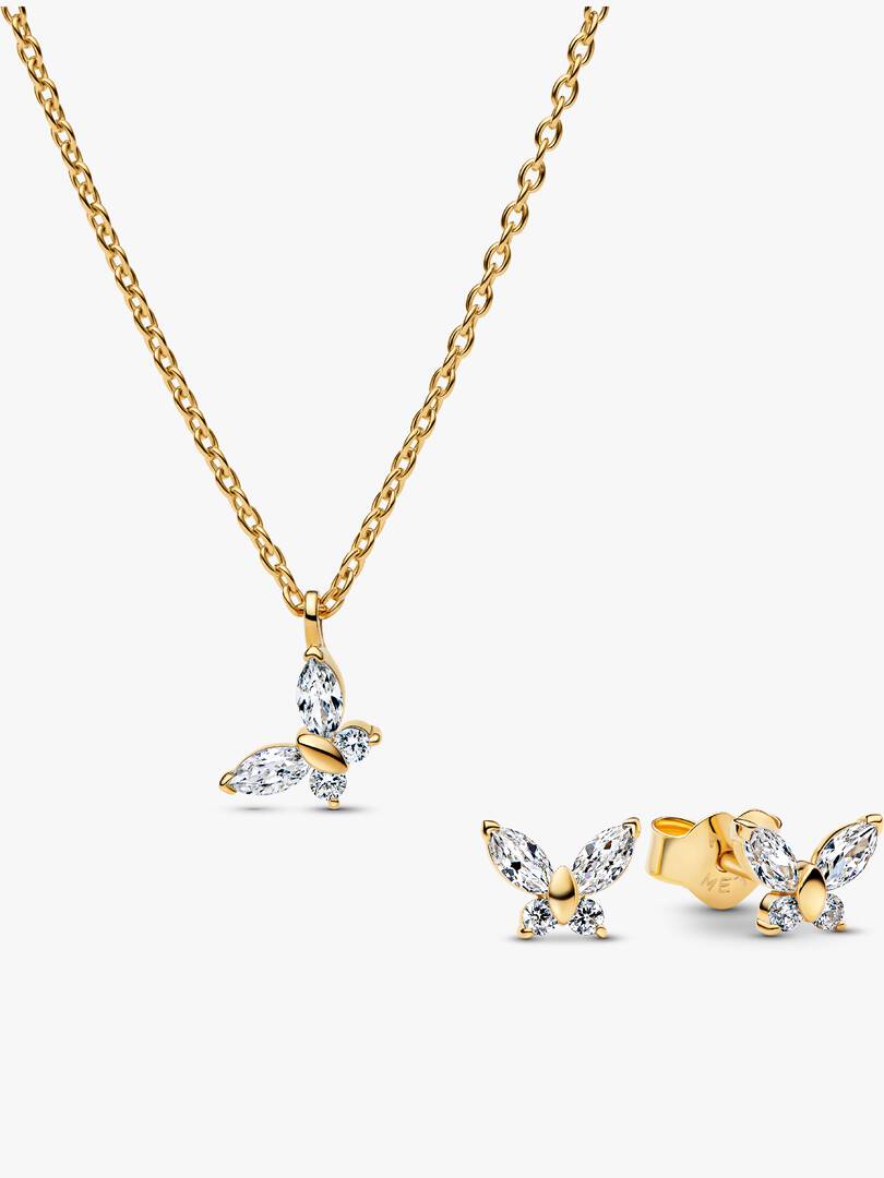 Gold-plated Sparkling Clear Butterfly Necklace and Earring Set 2 Quantity