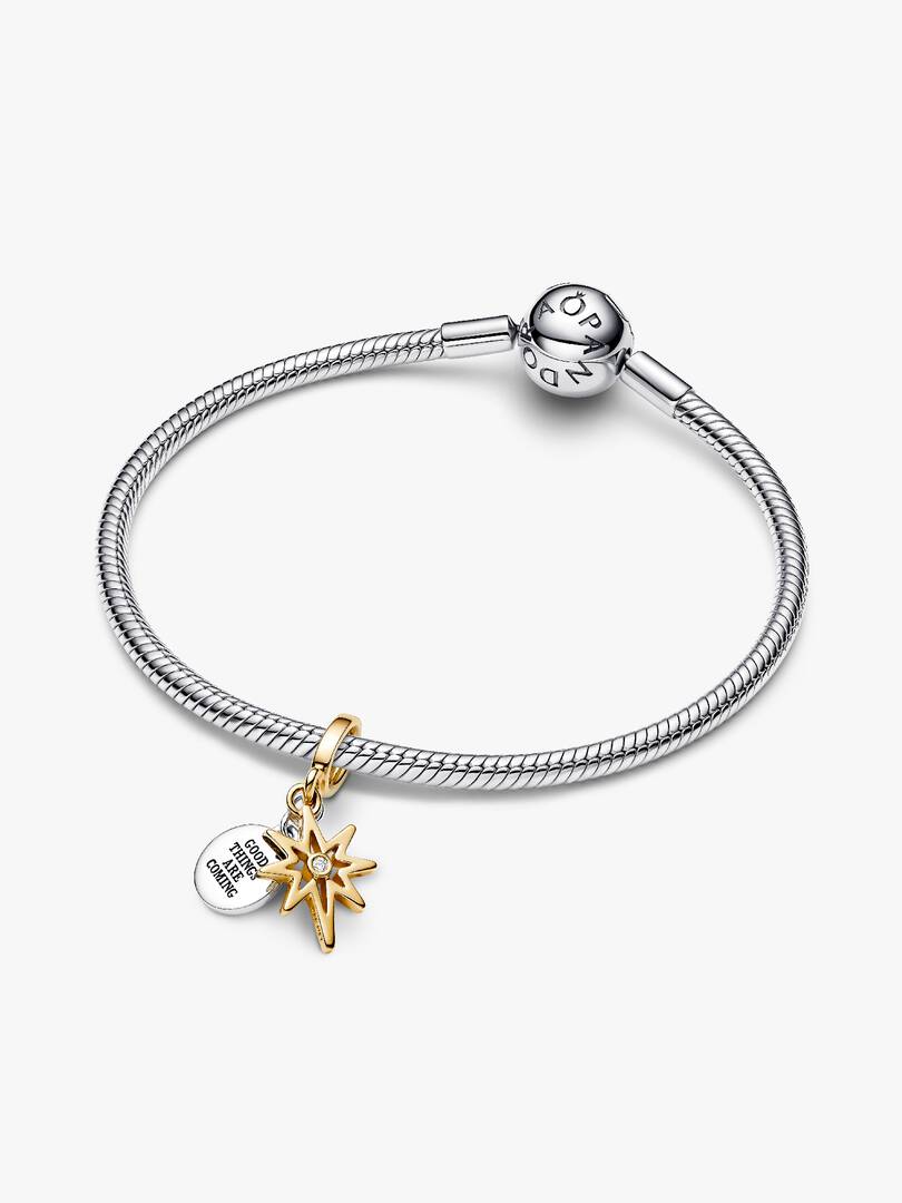 Engravable North Star Lab-grown Diamond Dangle Charm 0.009 ct TW, Sterling silver, 14k gold plating