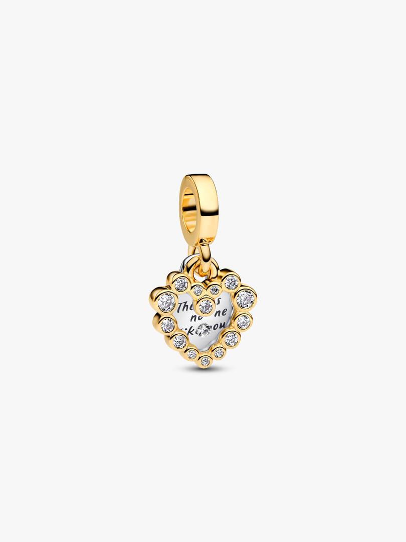 Sparkling Heart Double Dangle Charm Sterling silver, 14k gold plating
