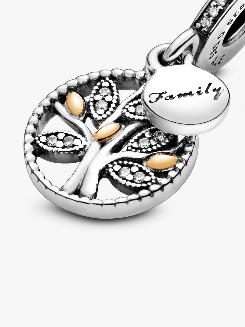 Sparkling Family Tree Dangle Charm 14k gold, Sterling silver