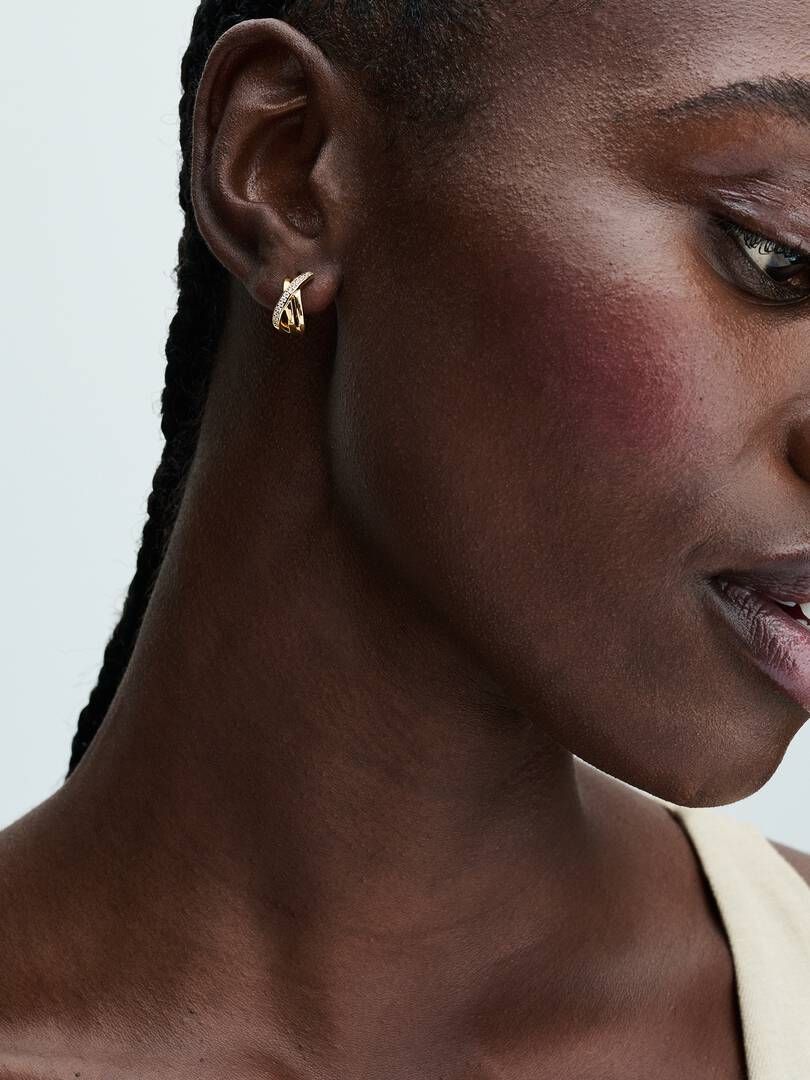 Crossover Pavé Hoop Earrings 14k gold plating