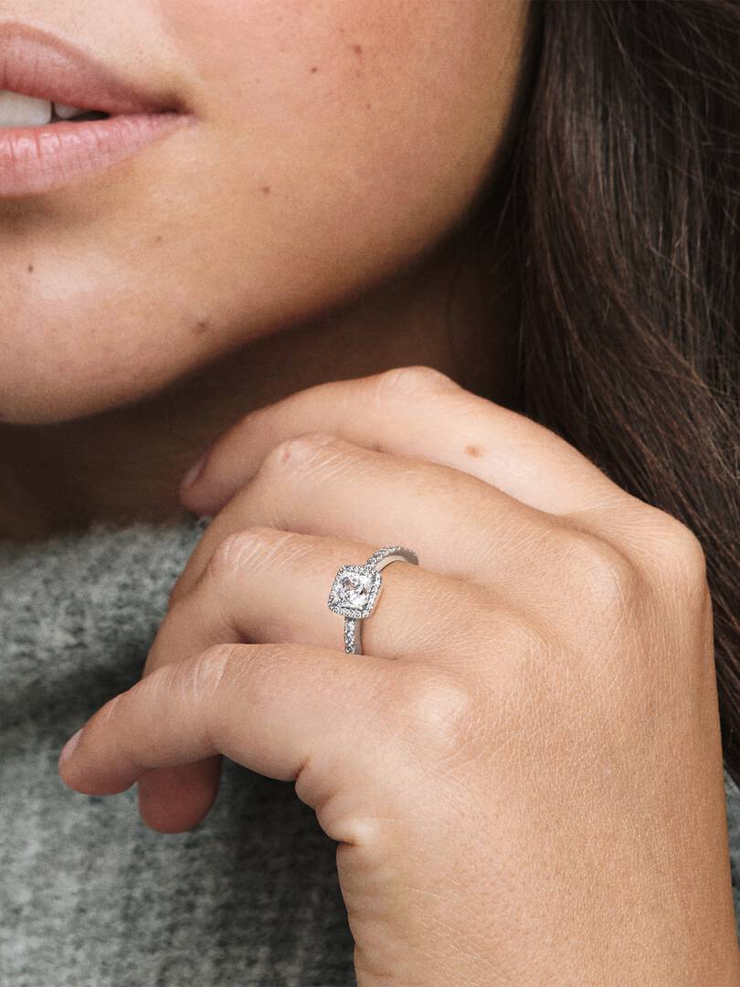 Square Sparkle Halo Ring Sterling silver