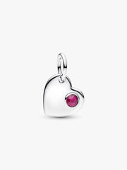 July Engravable Heart True Red Stone Dangle Charm Sterling silver