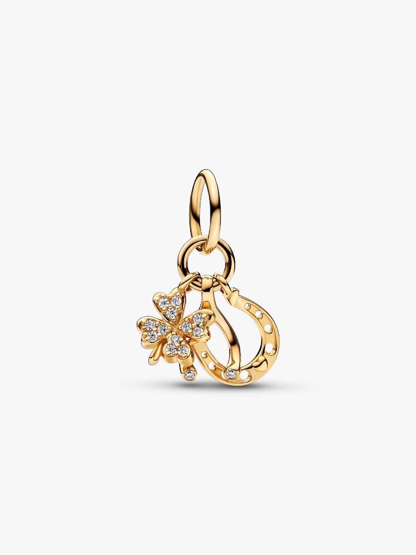 Lucky Clover, Wishbone & Horseshoe Dangle Charm 14k gold
