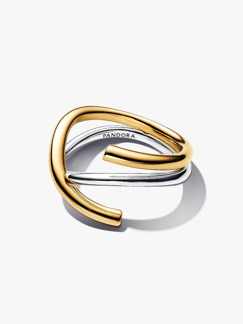 Organically Shaped Two-tone Double Ring Sterling silver, 14k gold plating