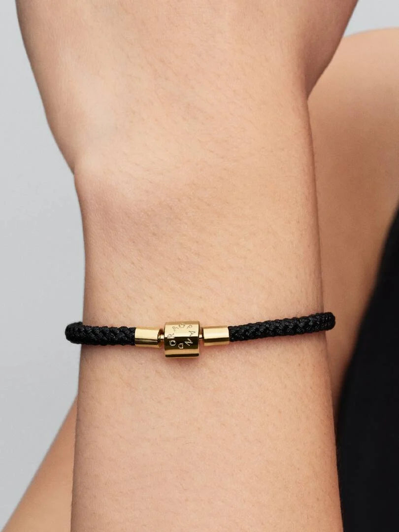 Shimmering Black Cord Bracelet 14k gold plating