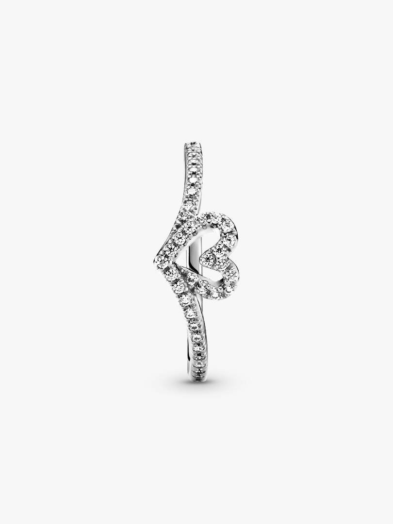 Sparkling Wishbone Heart Ring Sterling silver