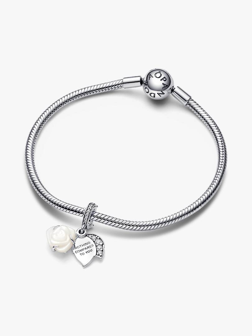 White Rose in Bloom Double Dangle Charm Sterling silver