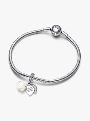 White Rose in Bloom Double Dangle Charm Sterling silver