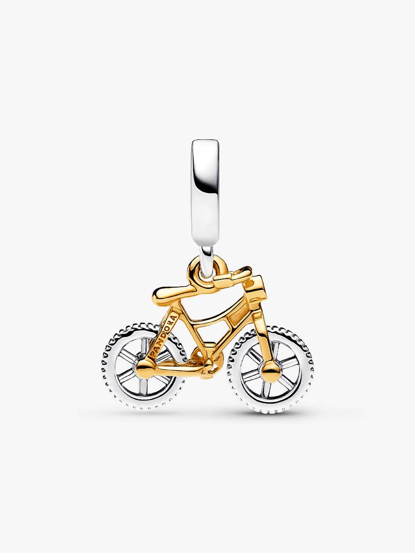 Two-tone Spinning Wheels Bicycle Dangle Charm Sterling silver, 14k gold plating