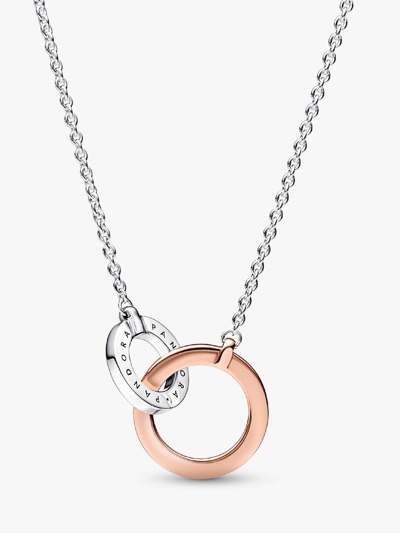 FINAL SALE - Pandora Signature Two tone Intertwined Circles Necklace Sterling silver, 14k rose gold plating