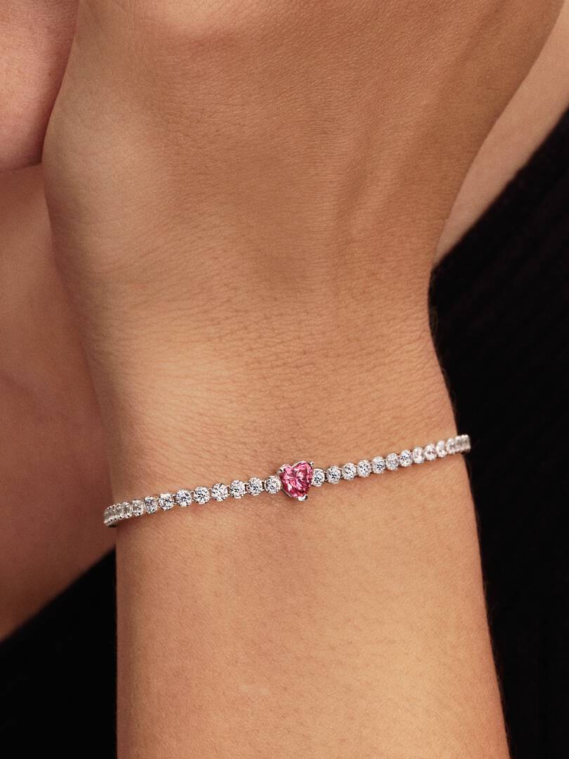Pink Sparkling Heart Tennis Bracelet Sterling silver