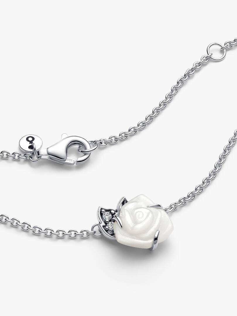 FINAL SALE - White Rose in Bloom Collier Necklace Sterling silver