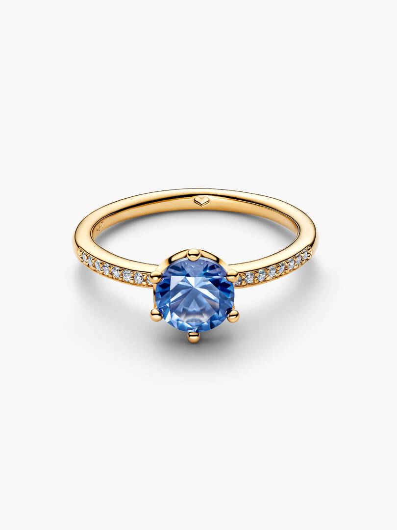Blue Sparkling Crown Solitaire Ring 14k gold plating