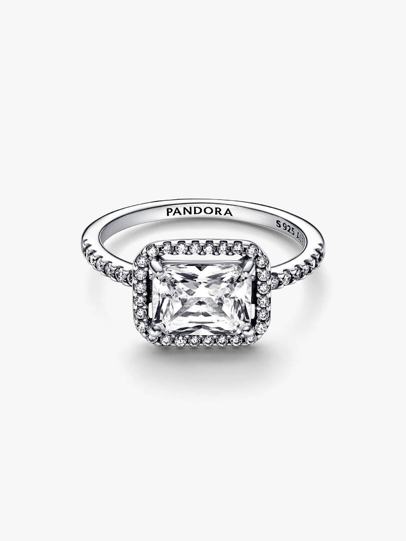 Rectangular Sparkling Halo Ring Sterling silver