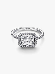 Rectangular Sparkling Halo Ring Sterling silver