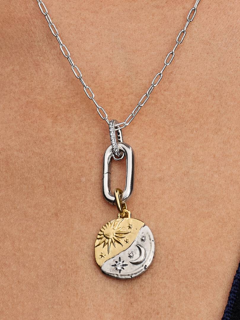Sun and Moon Medallion Charm Sterling silver, 14k gold plating