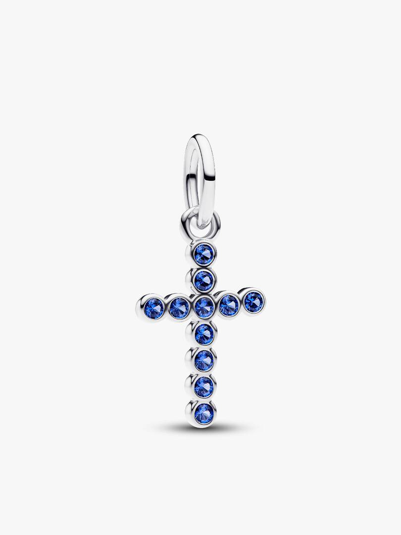 Sparkling Blue Round Bezel Cross Pendant Necklace 2 Quantity