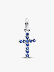 Sparkling Blue Round Bezel Cross Pendant Necklace 2 Quantity