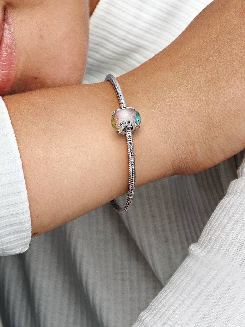 Multicolour Murano Glass & Curved Feather Charm Sterling silver