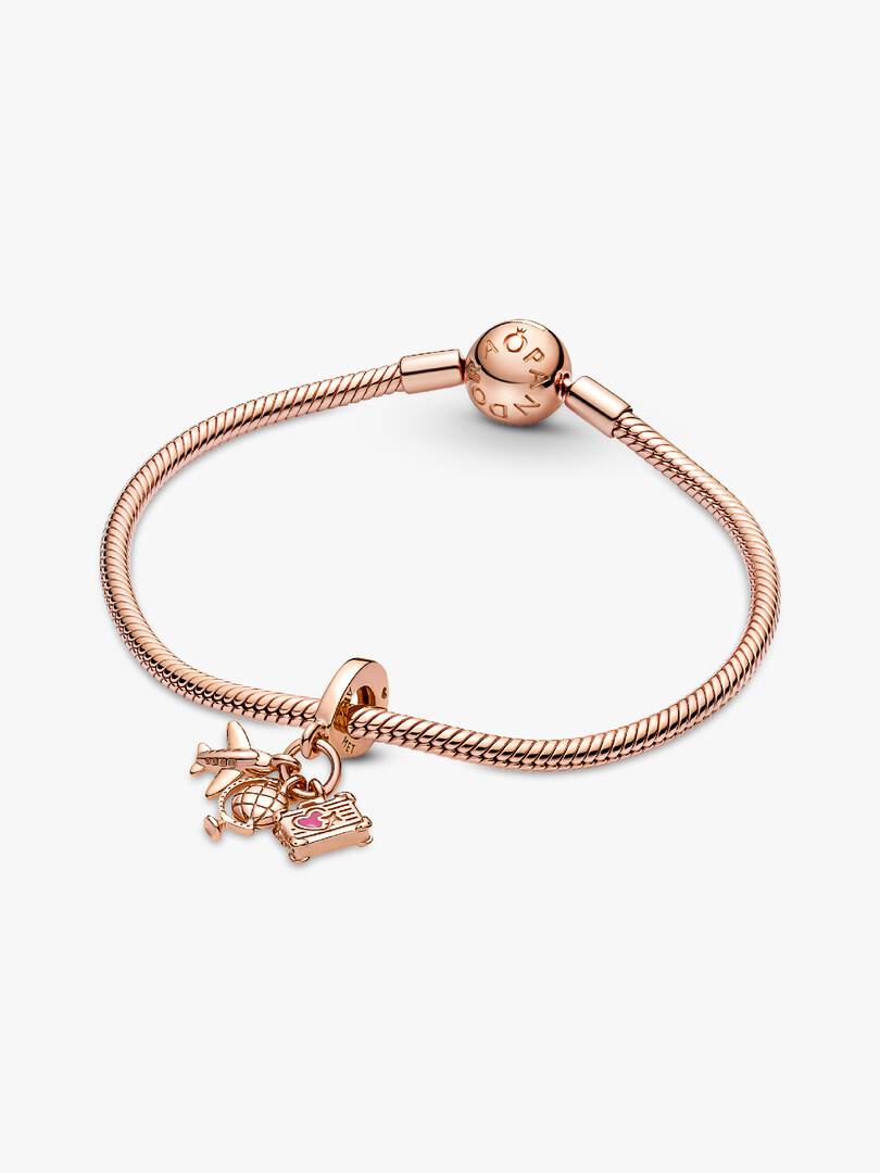Airplane, Globe & Suitcase Triple Dangle Charm 14k rose gold plating
