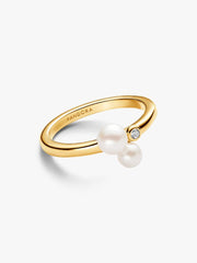 FINAL SALE - Duo Treated Freshwater Cultured Pearls Ring 14k gold plating