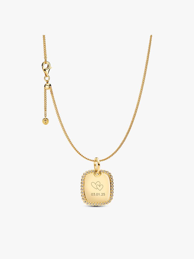 Engravable Sparkling Square Tag Pendant Necklace 2 Quantity
