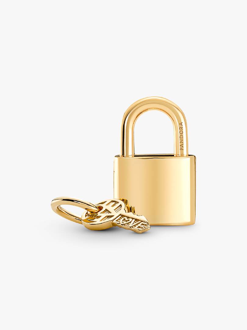 Padlock & Key Dangle Charm 14k gold plating