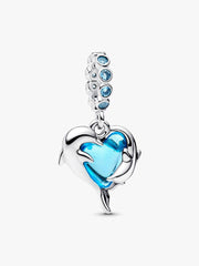 Blue Murano Glass Dolphins Dangle Charm Sterling silver